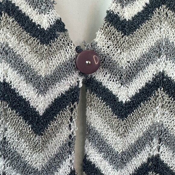French Rags Blue White & Grey Chevron Design Knit Long Cardigan Duster sz 2=M - Picture 7 of 10